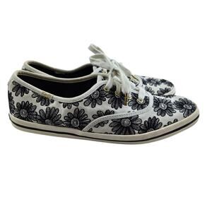 Keds x Kate Spade Sneakers Womens‎ 9.5 Ivory White Black Floral Embroidered Prep